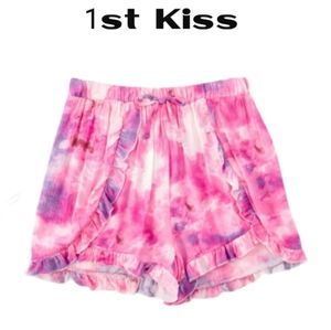 Girls 1st Pink Tie Dye Ruffle Hem Shorts

L 14